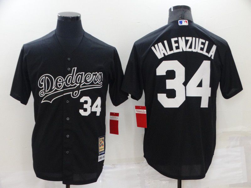 Men Los Angeles Dodgers 34 Valenzuela Black Throwback 2022 MLB Jerseys